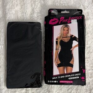 Pink Lipstick Black Seamless Mini Dress